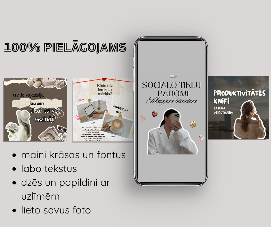 Canva karuseļpostu veidnes satura veidotājiem, mazajiem uzņēmumiem un personīgajiem zīmoliem (+bonuss)