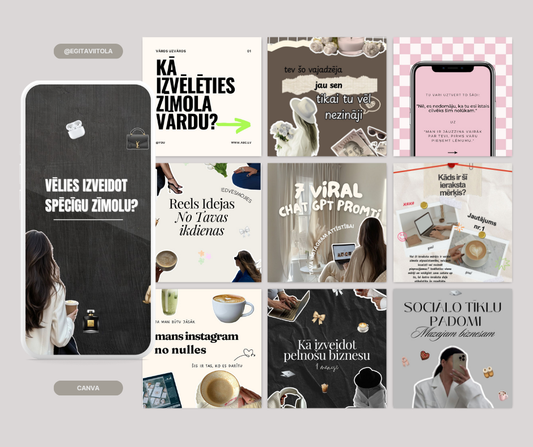 Canva karuseļpostu veidnes satura veidotājiem, mazajiem uzņēmumiem un personīgajiem zīmoliem (+bonuss)