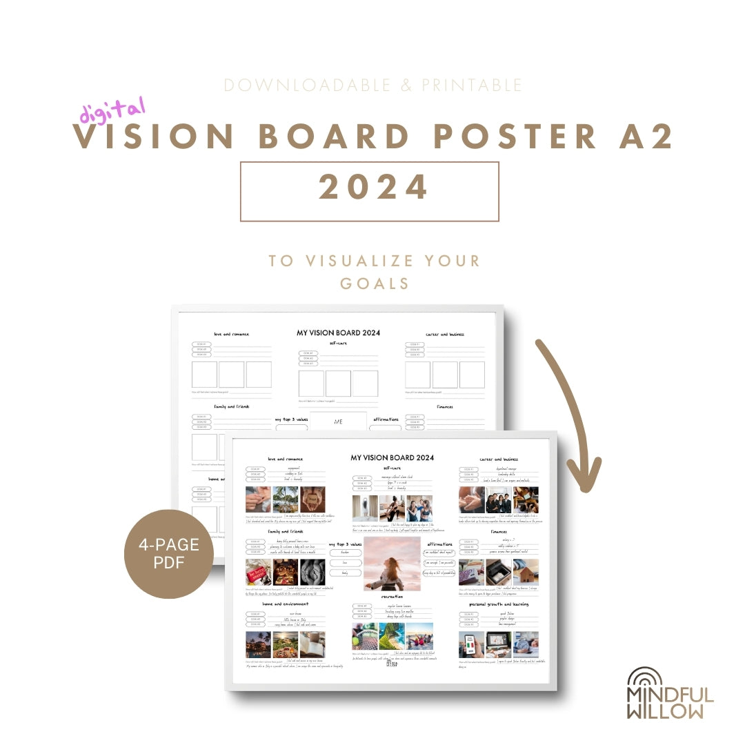 ULTIMATE DIGITAL VISION BOARD 2024 SET 3in1: Mini Goal Planner + Vision Board Journal + Vision Board Poster