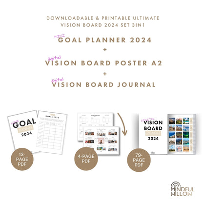 DIGITĀLS Mērķu kartes komplekts 2024 Nr.1. (3in1): Mini mērķu plānotājs + Mērķu kartes žurnāls + Mērķu kartes plakāts