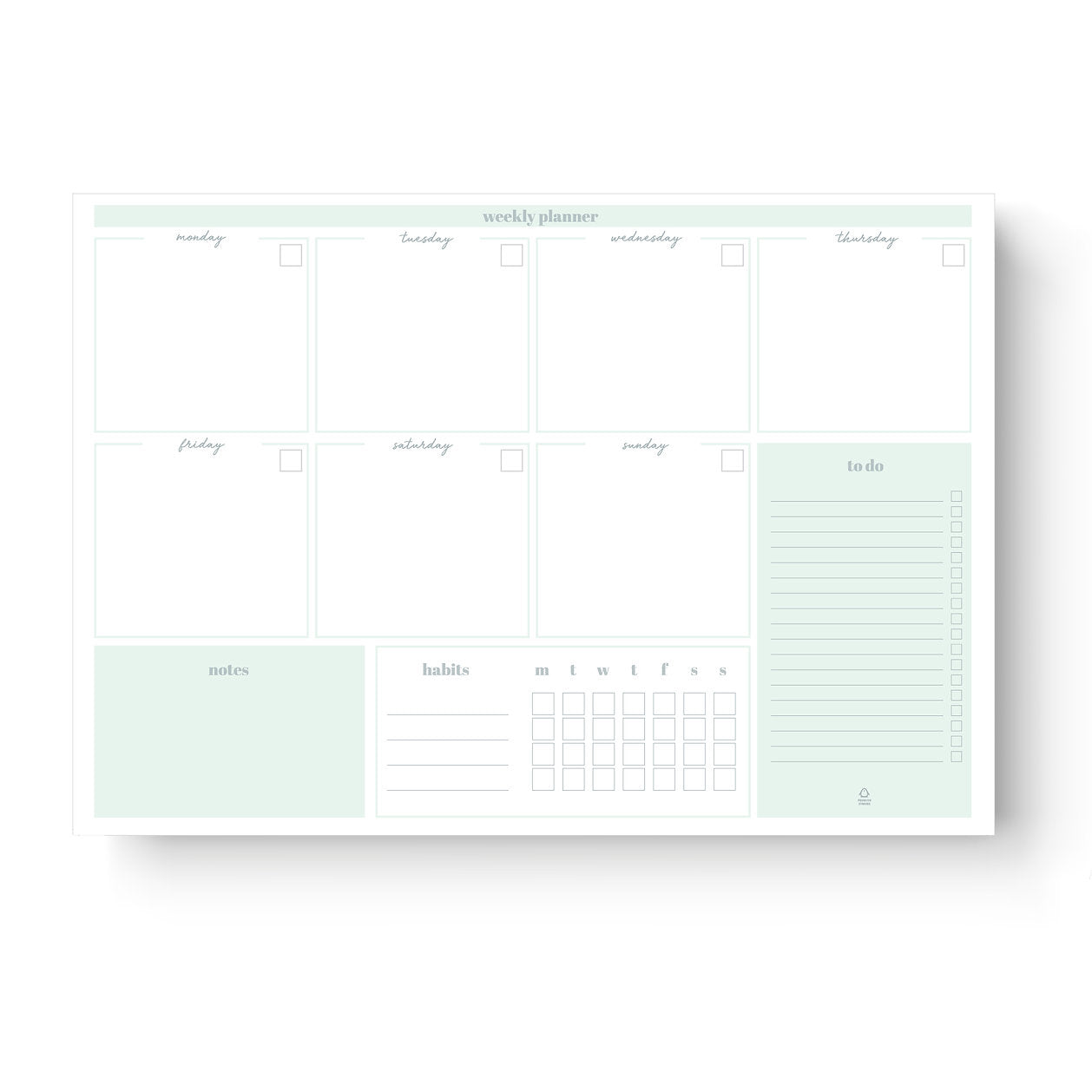 Undated Weekly planner pad - GREEN